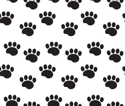 Animal tracks seamless pattern. Dog paws traces  repeating texture, endless background. Vector illustration