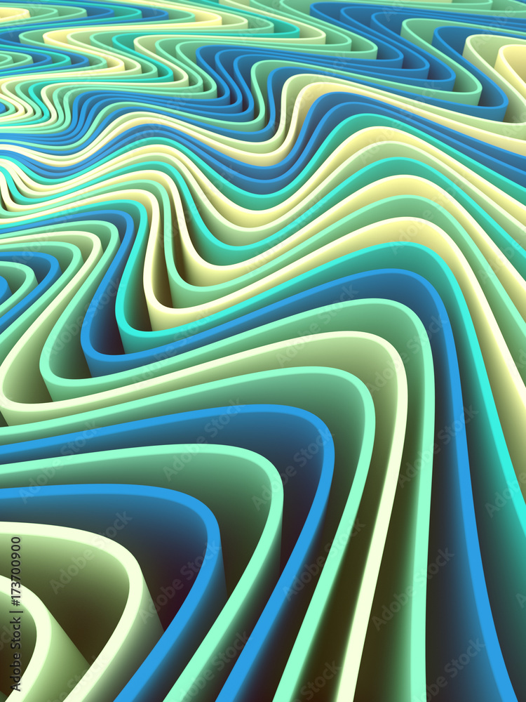 Fototapete Digital Wave band colored lines abstract background. 3d rendering