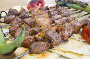 shish kebabs menu and vegetables