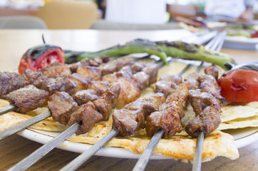 shish kebabs menu and vegetables