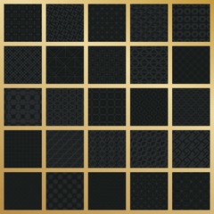 Abstract concept vector monochrome geometric pattern. Dark blue, gold minimal background. Creative illustration template. Seamless stylish texture. For wallpaper, surface, web design, textile, decor.