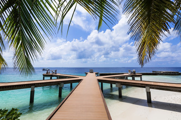 Wooden pier on maldivian island