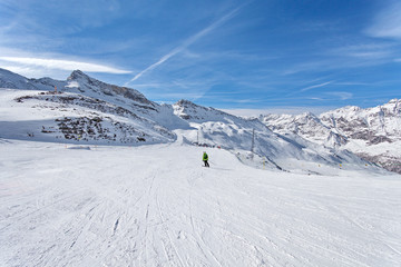 Fototapeta na wymiar Mountain skiing - Italy, Valle d'Aosta, Breuil-Cervinia, Aosta Valley, Cervinia