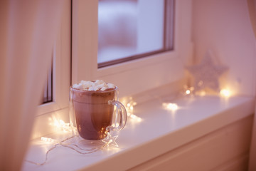 Hot cocoa in mug with mini marshmallows