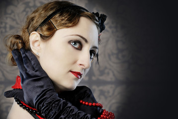 .retro, style of the 20s, female brown-haired portrait