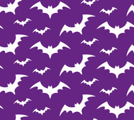 Fototapeta premium Bat silhouette seamless pattern. Halloween repeating texture. Scary endless background with flittermouse. Vector illustration