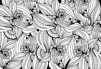 Black and white abstract pattern for coloring.Hand- drawing doodles. Art therapy coloring page.