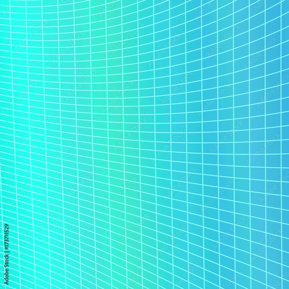 Poster cyan dynamic abstract geometrical grid background - vector graphic from curved angular striped grid
