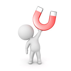 3D Character holding up a big horseshoe magnet