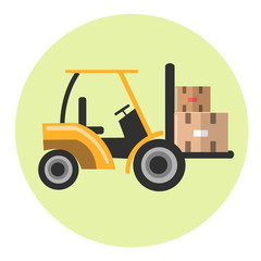 Forklift with parcel icon.