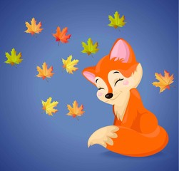 Cute fox cartoon character. Vector autumn seasonal card