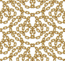 Vector seamless pattern of interwoven golden chains.