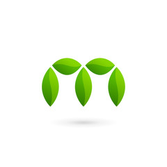 Letter M eco leaves logo icon design template elements