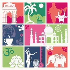 Colored squares with symbols India