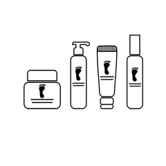 Set of Outline tubes and bottles foot care vector icon.