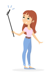 Woman with selfie stick.