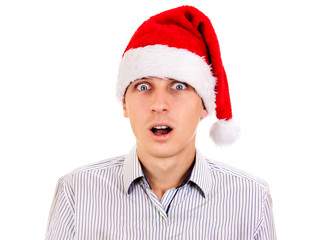 Surprised Young Man in Santa Hat