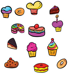 A Collection of Cartoon Cakes and Donuts