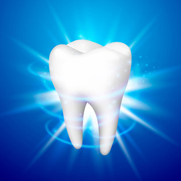 Tooth on a blue background, template design element, Vector illustration