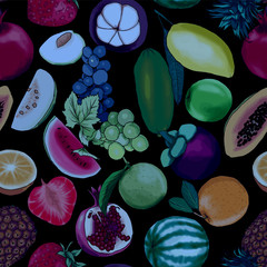 Vector seamless fruit painting for graphic design, background.