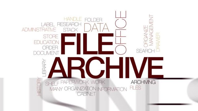 File archive animated word cloud, text design animation. Kinetic typography.