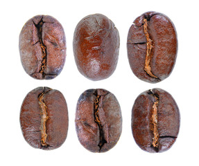 roasted coffee beans isolated in white background