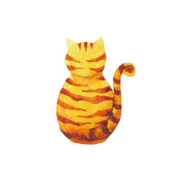 cute cat back watercolor painting hand drawn, clipping path