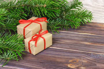 Naklejka na ściany i meble Christmas and New Year background with gift boxes
