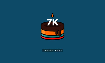 Birthday Cake for 7 Thousand Likes! (Vector Design Template For Social Networks Thanking a Large Number of Subscribers or Followers) 7000