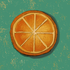 Orange slice illustration on green background, retro image - 173730150