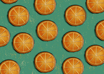 Orange slice illustration on green background, retro image - 173730323