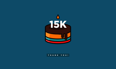 Birthday Cake for 15 Thousand Likes! (Vector Design Template For Social Networks Thanking a Large Number of Subscribers or Followers) 15000