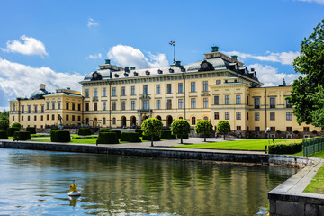 Fototapeta na wymiar External view of Drottningholm Palace in Stockholm, Sweden. Drottningholm Palace is a UNESCO World Heritage site. It is the most well-preserved royal castle built in the 1600s in Sweden.