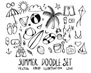 Set of summer doodle illustration Hand drawn Sketch line vector eps10
