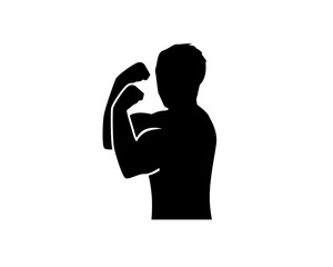 stronge man with profile side show muscles, silhouette design, isolated on white background. 