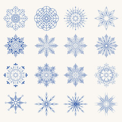 Christmas blue snowflakes, set