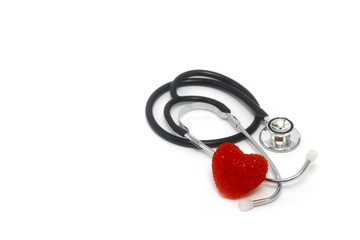 Red heart, stethoscope on white background, health medical technology concepts