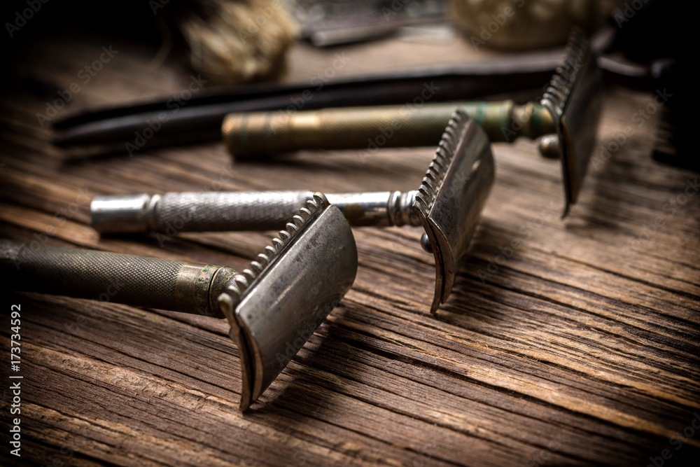 Wall mural Vintage barber shop tools.