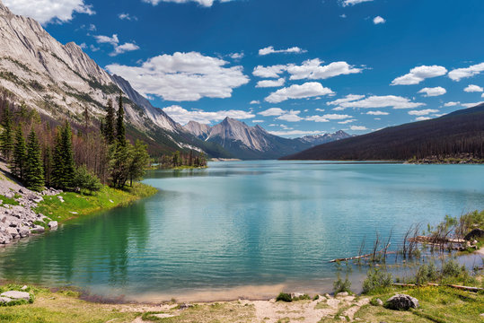 Landscape of Jasper National Park - Medicine Lake, Alberta, Canada.