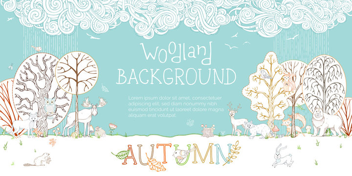 Vector woodland autumn background.
