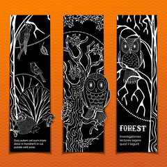 Vector set of chalk woodland vertical banners.