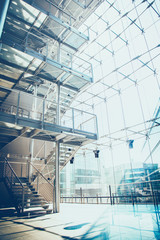 Modern steel stairway interior office building