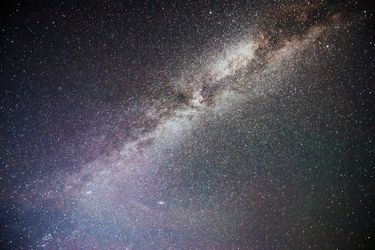 Vibrant night sky with stars and nebula and galaxy. Deep sky astrophoto