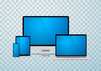 Collage laptop phone tablet computer on a transparent background. Vector illustration