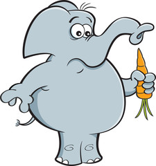Cartoon illustration of an elephant holding a carrot.
