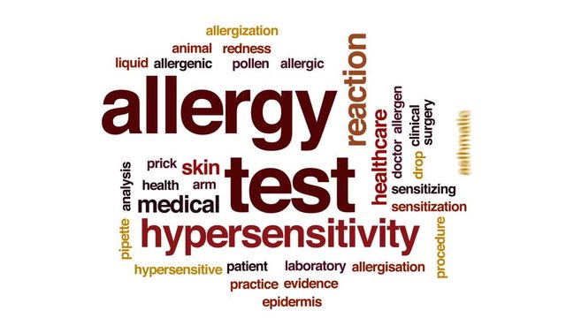 Allergy test animated word cloud, text design animation.