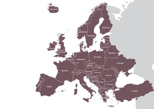 Fototapeta Europe detailed map with name