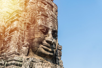 Fototapeta premium Smile face stone at bayon temple in angkor thom siem reap cambodia
