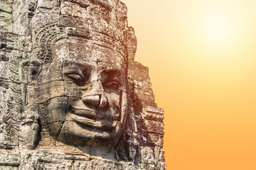 Smile face stone at bayon temple in angkor thom siem reap cambodia