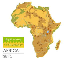 Flat Africa physical map constructor elements isolated on white. Build your own geography infographics collection